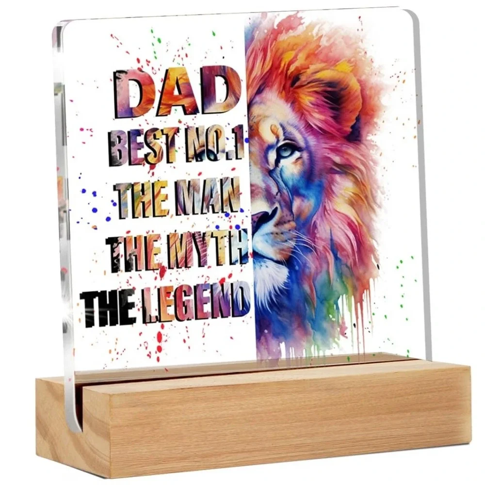 Dad The Man The Myth The Legend Lion Acrylic Desk Plaque with Wood Base YZR07-13